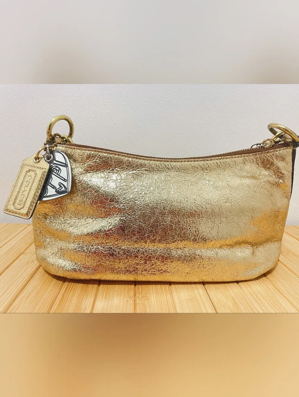 Rare Vintage Coach Y2K Poppy Metallic Gold Shoulder Bag 13850